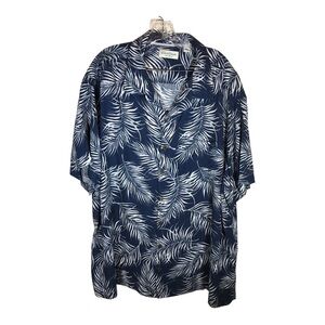 Caribbean silk blend shirt men 3XB blue loop collar short sleeve Hawaiian